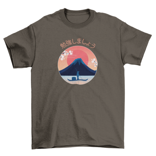 Beautiful Japanese Japan landscape Lake Sea Man Sailing Ship Boat Fuji