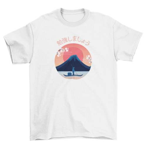 Beautiful Japanese Japan landscape Lake Sea Man Sailing Ship Boat Fuji