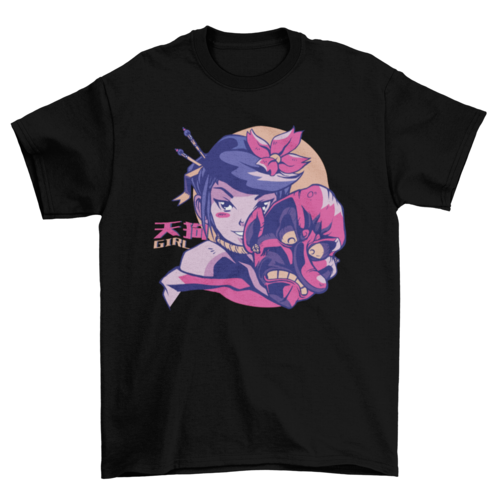 Colorful Fashion Japan Japanese Tengu Mask Anime Girl Woman T-shirt