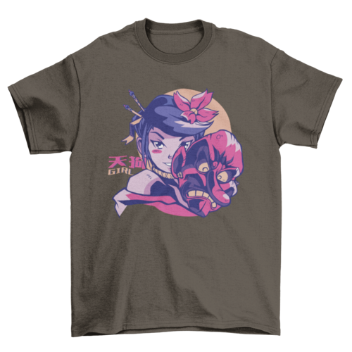 Colorful Fashion Japan Japanese Tengu Mask Anime Girl Woman T-shirt