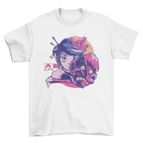 Colorful Fashion Japan Japanese Tengu Mask Anime Girl Woman T-shirt