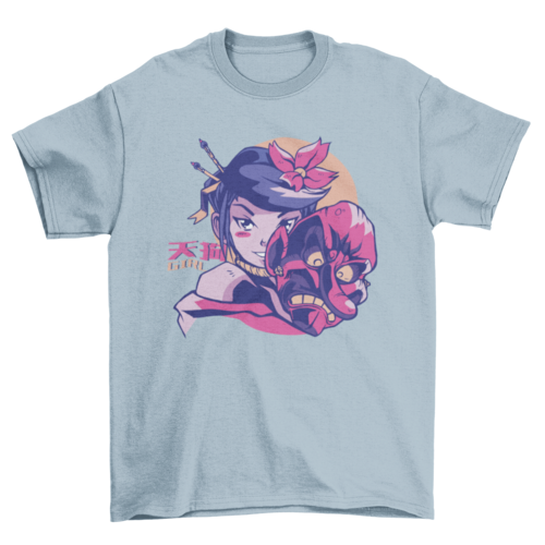 Colorful Fashion Japan Japanese Tengu Mask Anime Girl Woman T-shirt