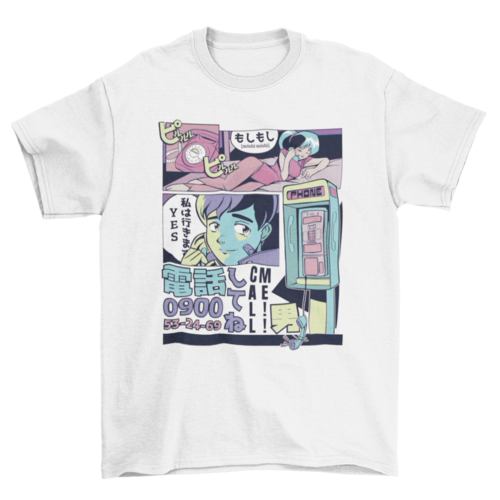 Call Me Japan Japanese Manga Panel Vaporwave People Calling On Phone