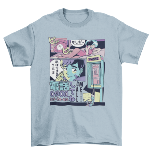 Call Me Japan Japanese Manga Panel Vaporwave People Calling On Phone