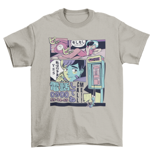 Call Me Japan Japanese Manga Panel Vaporwave People Calling On Phone