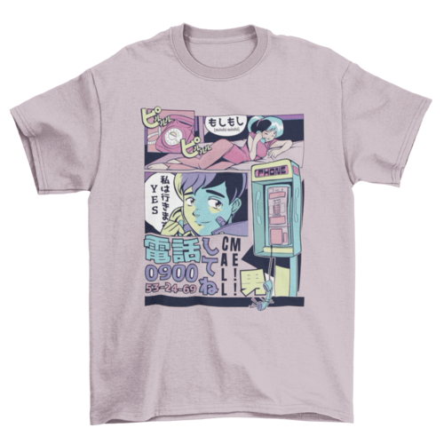 Call Me Japan Japanese Manga Panel Vaporwave People Calling On Phone