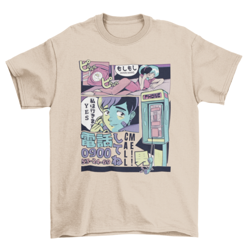 Call Me Japan Japanese Manga Panel Vaporwave People Calling On Phone
