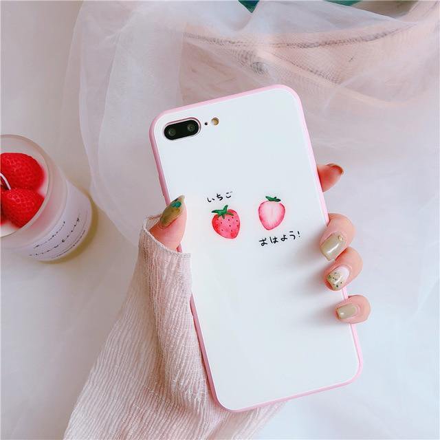 Japanese Strawberry Glossy Hard Phone Case