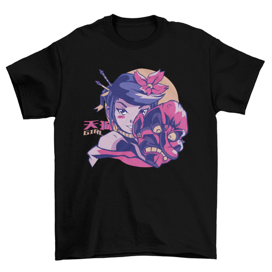 Colorful Fashion Japan Japanese Tengu Mask Anime Girl Woman T-shirt