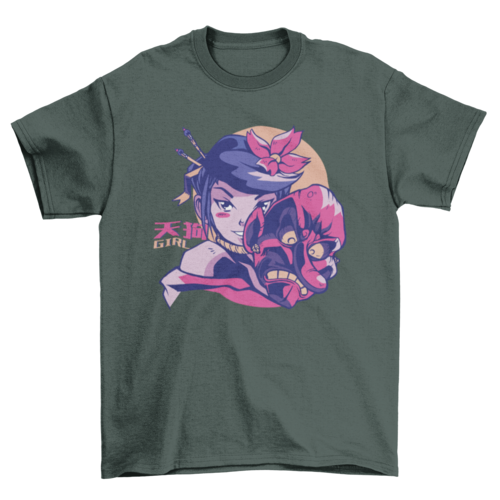 Colorful Fashion Japan Japanese Tengu Mask Anime Girl Woman T-shirt
