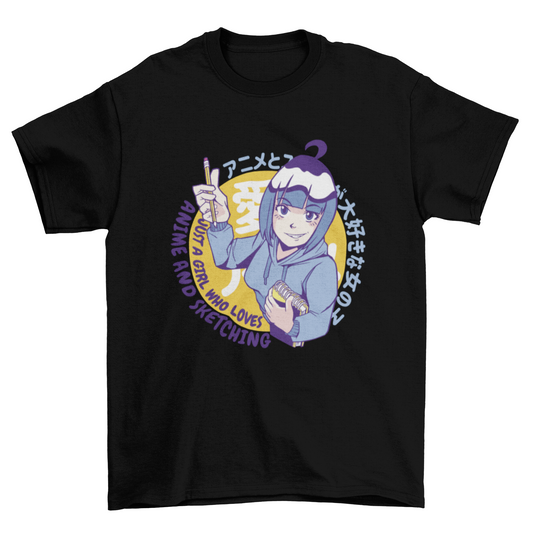 Japanese anime girl drawing t-shirt