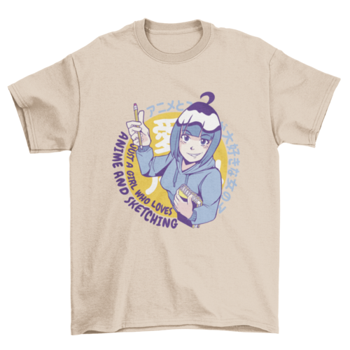 Japanese anime girl drawing t-shirt